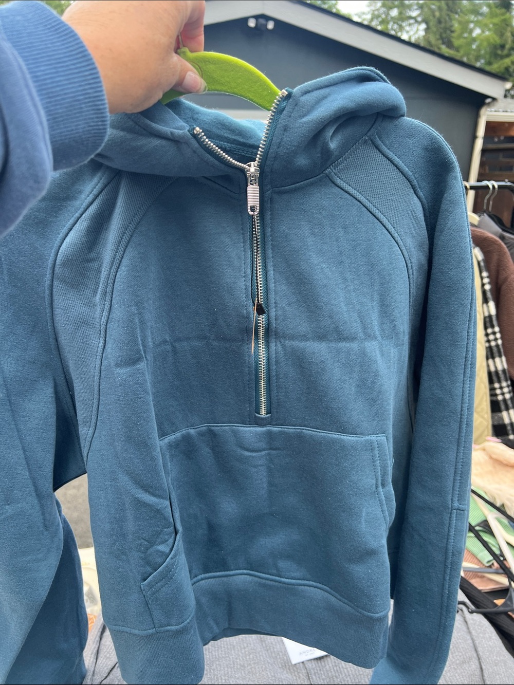 Women’s  Blue Half-Zip Hooded Sweatshirt